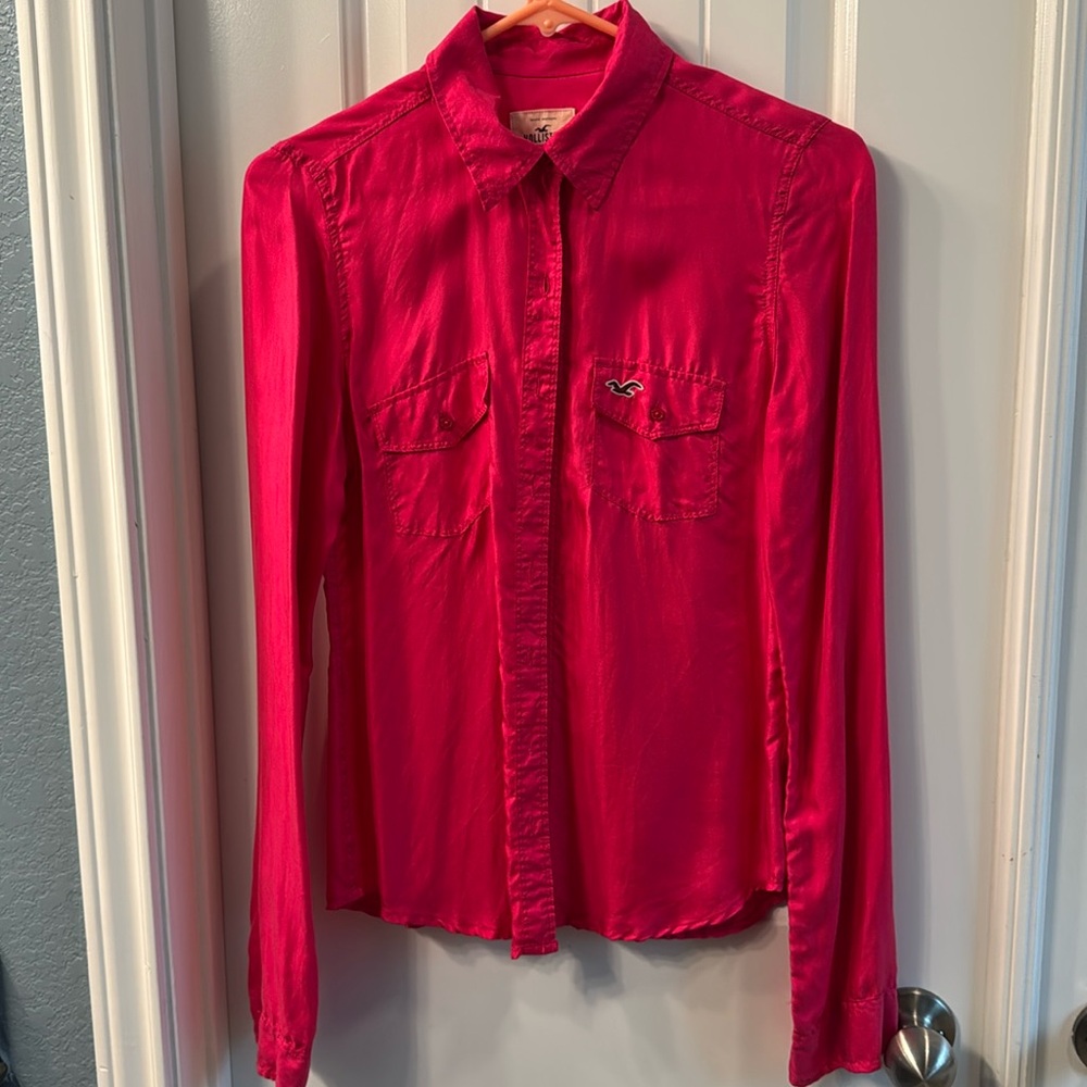 Hollister hot pink shirt, size S, 100% silk